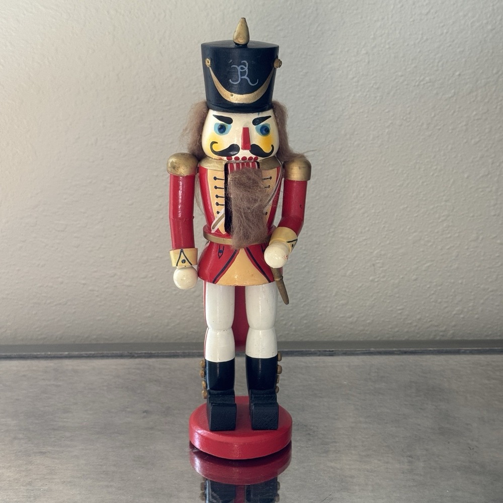 Vintage 90s Christmas Nutcracker Toy Soldier 9" Cottage Hand Painted Wooden